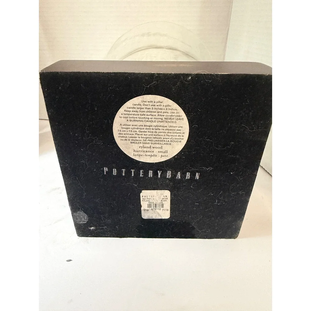 Pottery Barn Ryland Dark Wood Glass Hurricane Square Base